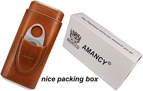 Калъф за пури от кафява кожа AMANCY Premium, на 3 пръста за пури humidor с подплата от кедрово дърво и сребърен нож
