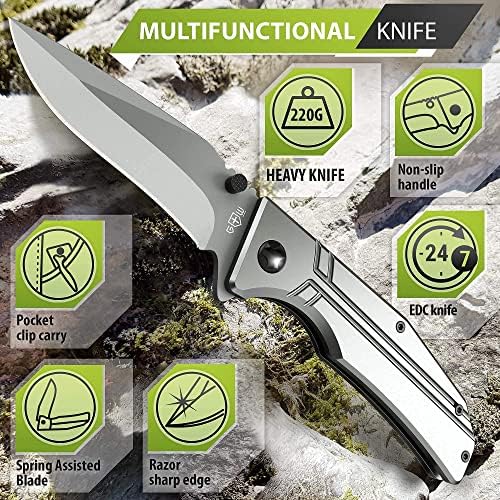 Комплект от 2 теми - Джобен нож с острие 3.5 инча - Остри Сгъваеми ножове за мъже и жени - Тактически Нож за оцеляване
