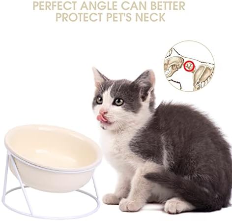 Котешки паници KJEC, Купички за котешки храна, Нашите наклонени котешки паници повишен капацитет за хранене и вода - Идеална за кучета и котки, сладък керамични дизай?