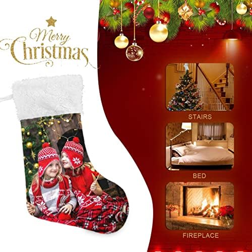 HJJKLLP Персонализирани Коледни Чорапи с Фотография, Индивидуални Окачени Чорапи за Камината, за Семейни Празници Коледна украса, на 17.7 Инча