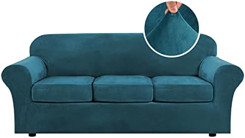 H. VERSAILTEX Модерен Velvet Плюшено калъф за канапе с висока еластичност от 4 теми, калъф за дивана, Защитна форма за мебели, Луксозен Дебела Кадифена калъф за диван с 3 възгл