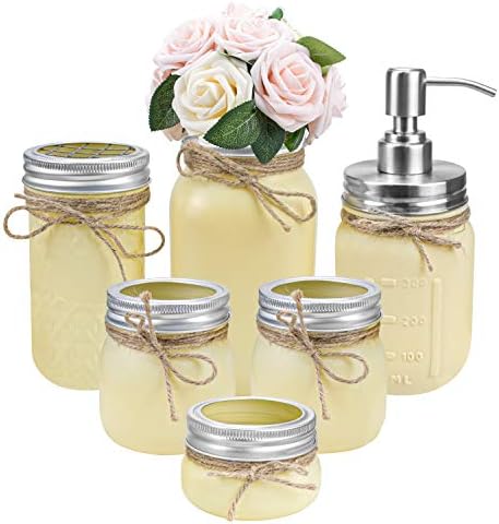 Tebery Yellow Mason Jar Набор От Аксесоари За Баня 6 Опаковки Расписных Кутии Непринуден Декор На Фермерска Къща Плот