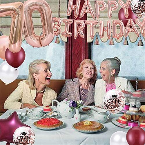 Балон JumDaQQ на 70-ия рожден ден, Опаковки от 30 Розово Златни ленти с Конфети от латекс на 70-ия Рожден ден на Жени, Украса за парти на 70-ия рожден ден на 12 инча (розово злат