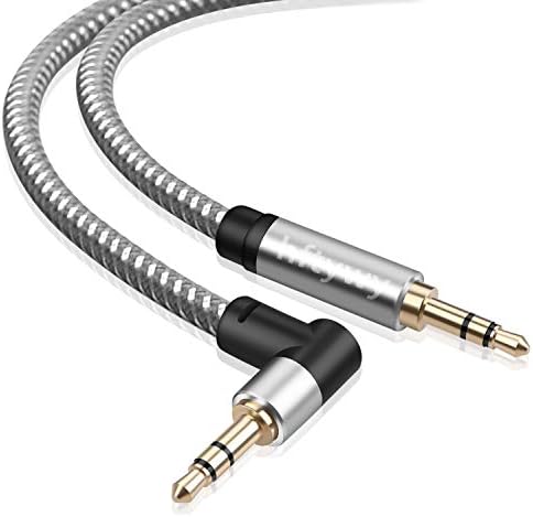 Аудио кабел Hftywy 3,5 mm 15 фута от мъжете на мъжа AUX Кабел за слушалки, aux Кабел Стерео Aux Жак Кабел към конектора На 90 Градуса под прав ъгъл Помощен Кабел е Съвместим с Beats,