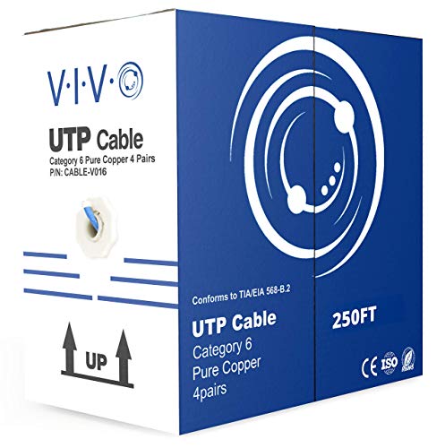 VIVO Blue 250ft Bulk Cat6, Напълно Меден кабел Ethernet, 23 AWG, UTP-кабел, Кабели Cat-6, За сифони, Кабел за мрежова инсталация-V016