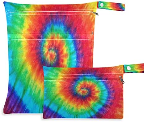 HUXINO Водоустойчив Мокри и Сухи Чанти Rainbow Abstract Завъртете Вратовръзка Боядисват, Детски Тъканни Мокри Чанти за Памперси,
