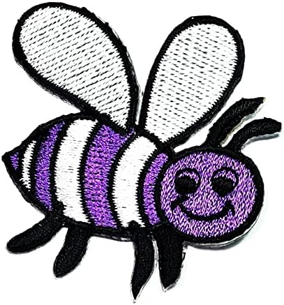 Рядка Нашивка Лилав цвят, Пчела, Градински Ивици от насекоми, Желязо Пришитая Бродирана Апликация на Дрехи, Раници,