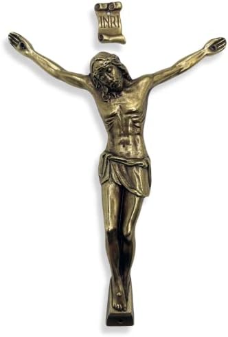 Корпус от рядка бронзова метал с височина 5 см, с табелка INRI - Исус, за да виси на кръста, направи си сам стенен монтаж комплект за разпъване на кръст със собствените с