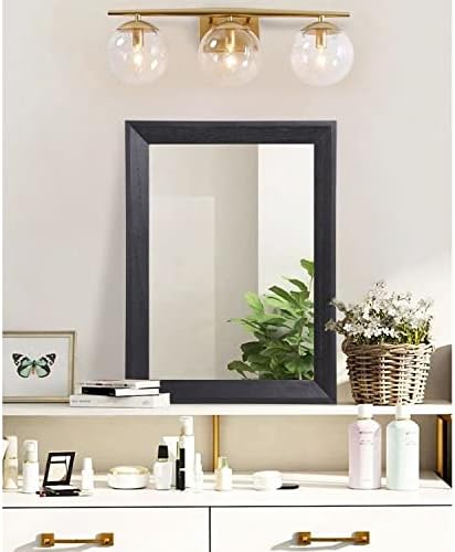 AAZZKANG Черни Селски Огледала за Стена, Правоъгълно Огледало в Дървена Рамка, 20 x 16, Декоративно Стенно Огледало