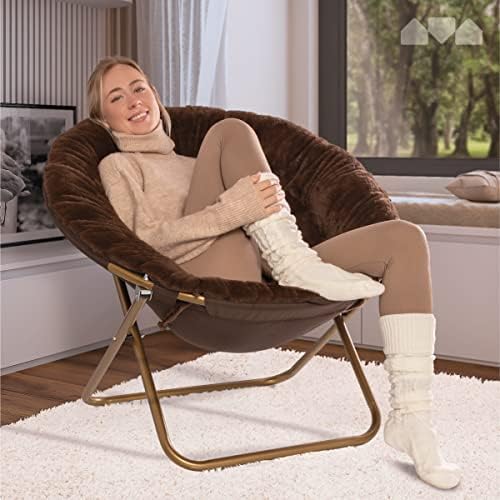Уютно кресло Milliard / Стол-чинийка от изкуствена кожа за Спалня/X-Large (Кафяв)