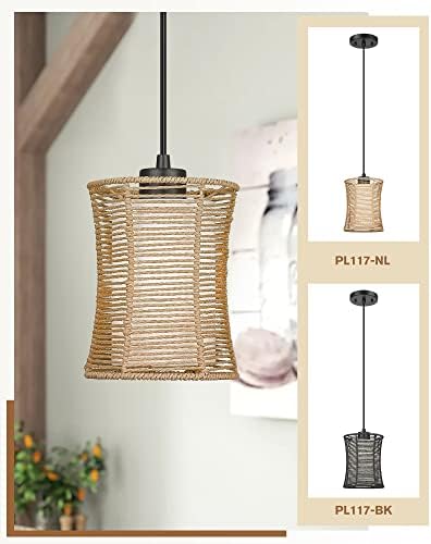 Модерни Тъкани висящи лампи Emak, Окачена лампа за фермерска къща с филтър абажуром от ратан, Висящи лампи в