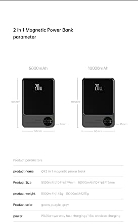 GOjU-Преносимо зарядно устройство, съвместимо с MagSafe, -Акумулаторна батерия за безжичен зареждане-Аксесоари за iPhone 14/13/12/11-Изход USB C и вход Светкавица -Усилвател на мощ