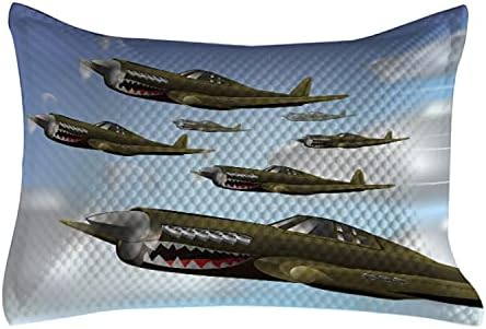 Стеганая Калъфка за самолета Ambesonne, Технология Илюстрации на Крилата Изтребители във въздуха, Стандартната Калъфка с акцент размер Queen Size за спални, 30 х 20, със Синьо-