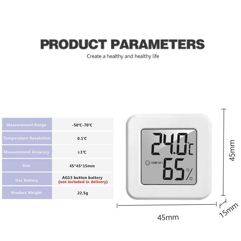 QUUL Мини термометър за помещения LCD дигитален стаен влагомер за измерване на температура, сензор за влажност на въздуха,