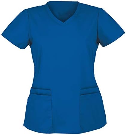 Дамска Блуза С V образно деколте, Риза с къс ръкав, Класически Обикновена Върхове, Свободни Униформа Тениски,