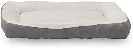 Текстил Happycare Правоъгълен сив легло за домашни любимци с ниска броня, 40 x 30 см, плюшен, с неплъзгащи