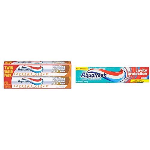 Паста за зъби Aquafresh Extreme Clean с избелващо действие Twin Pack, 5,6 унции и паста за зъби Aquafresh с флуорид