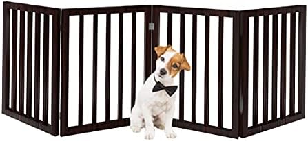 PETMAKER Пет Gate – Куче на вратичка за врата отвори, стълби или дома – свободно стояща, Сгъване, В стила на хармоника, Дървена ограда, за кучета от МДФ (4 панела, кафяв)