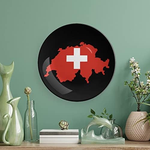 Флаг Карта на Швейцария по поръчка на Снимки Декоративна Чиния от Костен Порцелан Индивидуалност Керамика С Чиния Професия за Жени, Мъже, Подаръци с Поставка за ди?