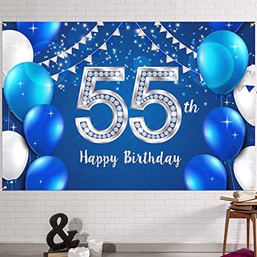 HAMIGAR 6x4ft С 55-ти Рожден Ден Банер Фон - 55 Години, за Украса за Рожден Ден Вечерни Аксесоари за Жени, Мъже - Син