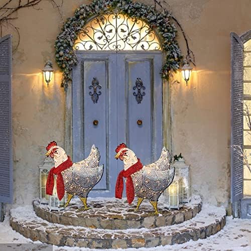 Коледен Нажежен Пиле с Шал Празнична Украса 2021 LED Коледни Външни Декорация на Коледна Украса Двор Тревата Градински Двор Арт Декор Украшение Подаръци за Семейство?