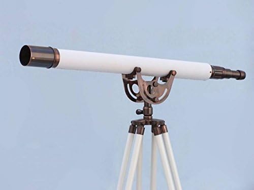 Hampton Морски ST-0148-ACWL Подова Поставка под по-Стари времена от Мед с Бял Кожен телескоп Anchormaster 65 Декор-Морски
