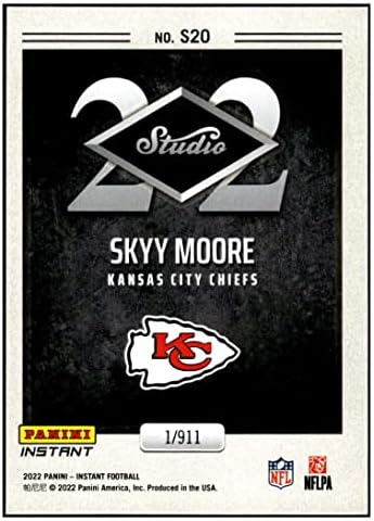 SKYY MOORE RC 2022 НОВ Панини Instant Studio /911 S20 NM +-MT + Футболни мениджъри NFL