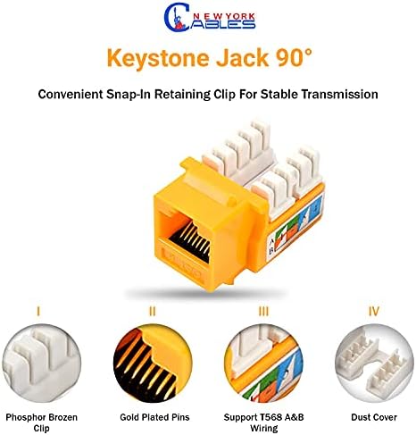 Кабели NewYork с 90-градусным дупка Keystone Jack | Съвместими с CAT5e / CAT6 | Keystone за смяна на панели | Network