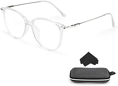 Esohon Синя Светлина Блокер Очила Компютърни Очила с Кръгли Рамки За Очила Метална дограма за Мъже Жени Прозрачен