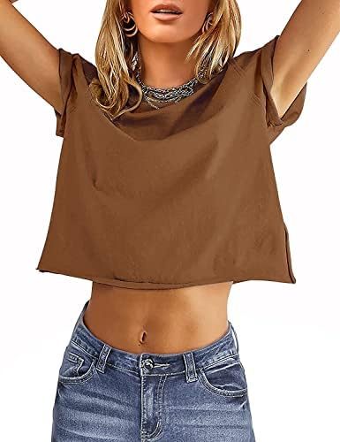 Carpetcom / Дамски Летни Ежедневни Тениски Свободно, Намаляване, Обикновена Обикновена Блузи с къс ръкав, Скъсяване на Тениски