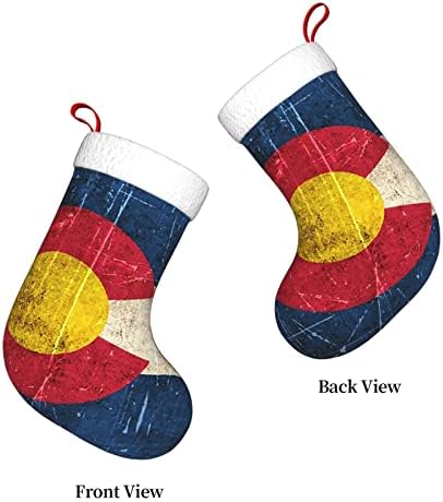 QG ZZX Ретро Коледни Чорапи с Флага Колорадо, Коледни Чорапи, Окачен Чорап за Камина, 18 Инча, Празнична Украса