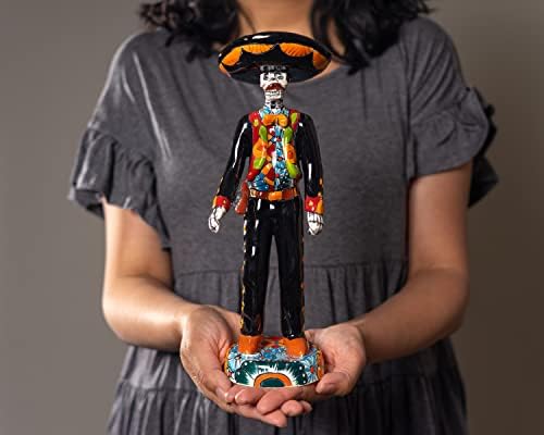 ENCHANTED ТАЛАВЕРА, Автентична мексиканска Статуетка Dia De Los Muertos с автограф, Керамика, ръчно рисувани, Статуетка на Денят на мъртвите Катрина, Декор за Хелоуин (Charro 11,75 T x