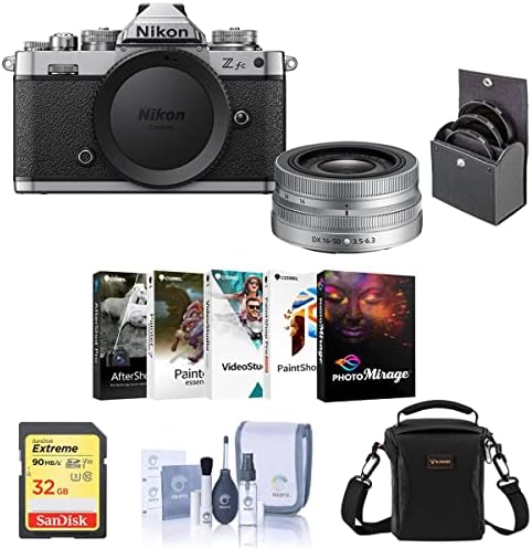 Беззеркальная цифров фотоапарат Nikon формат Z фк с DX VR-обектив Z DX 16-50 мм f /3,5-6,3, Сребърен комплект с SD-карта с обем от 32 GB, чанта през рамо, софтуерен пакет на Corel КОМПЮТЪ?