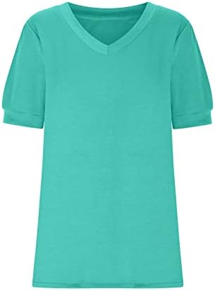 Дамски Основни Блузи Свободно, Намаляване, Тениски с Къс Буйни ръкав Vneck от Ликра, Есенно-Летни Блузи 2023 KR