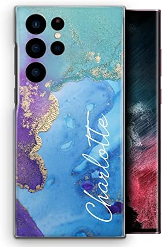 Персонализирани калъф за Samsung Galaxy A20 (2019) (6,4 инча) (SM-A205F), Изработени по поръчка Пластмасови корици, Бялата страна С име, Калъф от виолетово-син мрамор, Оригинален калъ