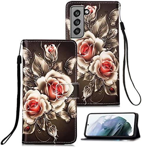 Калъф Etubby Galaxy S21 Ultra, Калъф-джобен формат на Galaxy S21 Ultra, [Поставка за чантата] Защитен калъф-портфейл от изкуствена кожа с отделения за карти и каишка за китката за Samsung