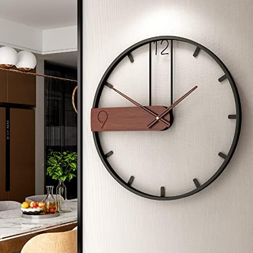 Големите стенни часовници YISITEONE за всекидневна декор, Модерен Стенен декор в метална рамка с циферблат от орехово дърво,