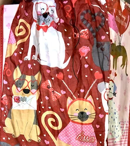 Ламиниран Чанта за Деня на Свети Валентин и Шал с Принтом: Мопсчетата, Котки и Целувки