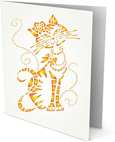 Шаблони за стена: Шаблон със сладък котка, 3 x 4,25 инча - Шаблони с цветя на носа и мъниста от Картун Котка за изготвяне на Шаблон