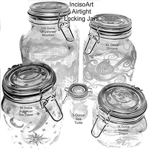 Стъклена банка с ръчно гравиран IncisoArt, Запечатани туба, пясъкоструйни (Дърворезба пясък), Капачка с фиксирующим