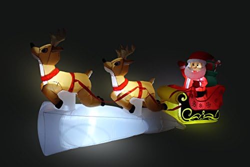 Коледен Надуваем Дядо Коледа с дължина 8 метра на Шейна с Две Летящи Елени и Подаръци, Led Светлини, Интериор за празници на Открито, На закрито, декорация за двор с ос?