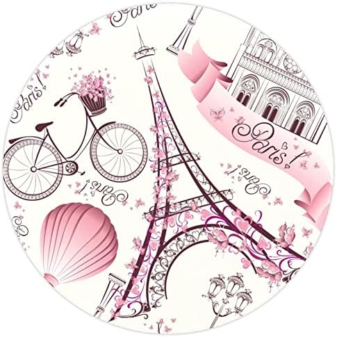 LLNSUPPLY Голям Размер на 4 Фута през Цялата Детски Игри Мат Париж-Айфеловата Кула Розово Ретро Велосипед Любов Горещ