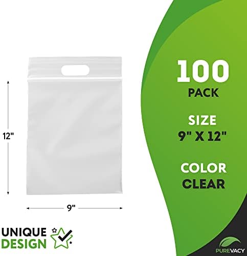 Прозрачни Закрываемые пакети PUREVACY 9x12, Опаковки от 100 Пластмасови опаковки за бижута с дръжки, Пластмасови