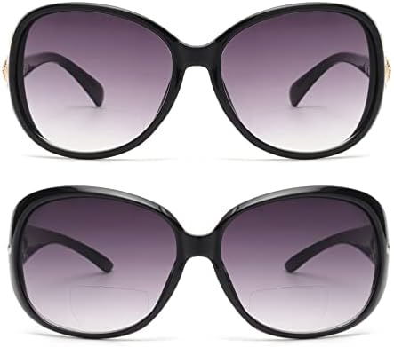 JM Класически Бифокални Очила за Четене Очилата за Четене за Жени със Защита от ултравиолетови лъчи На Открито Черно + 2.0
