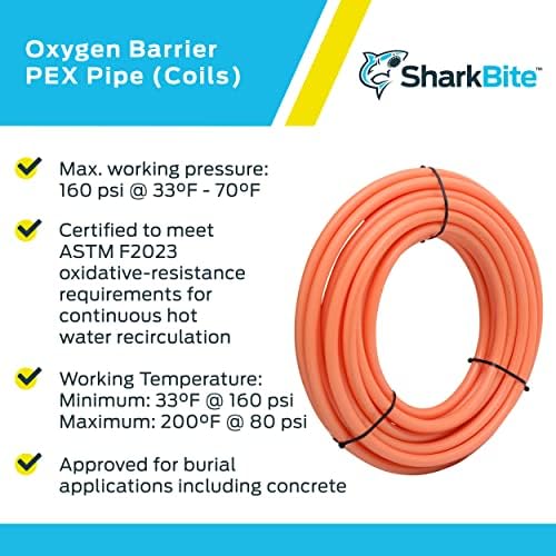 Тръба SharkBite 1 Инч x 100 Фута Orange PEX, Гъвкава Водна тръба с Кислородным бариера за Лъчисто отопление,