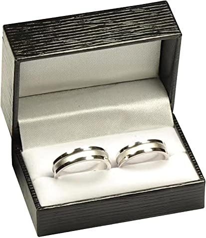The Jewellery Pak Черна Кутия за пръстени с двоен пръстен, Луксозен Канава Кожзаменитель Отвън и Сатен материал на горната