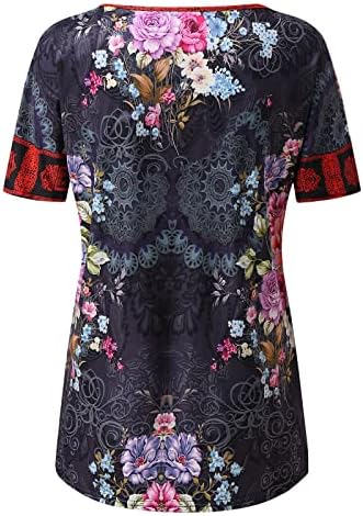 Блузи за Жени с Къс Ръкав, Лятна Мода Ежедневни Тениска с Принтом, V-Образна Дълга Черна Тениска, Дамска Свободна