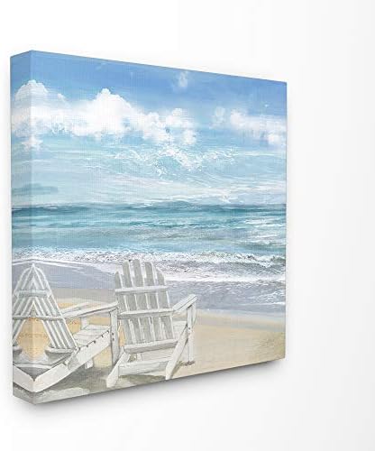The Stupell Home Décor Collection Бели Столове Adirondack на плажа Снимка на Стенно Изкуство върху Опънато Платно, 17x17,