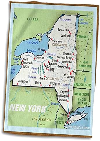 3dRose Florene Décor II - Карта на щата Ню Йорк в кадър - Кърпи (twl-39025-1)