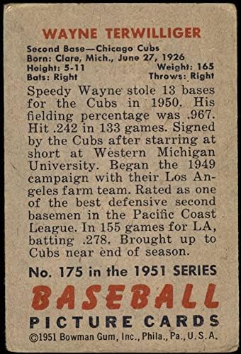 1951 Боуман 175 Уейн Тервиллиджер Чикаго Къбс (Бейзболна картичка) GD+ Къбс